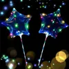 ラブハートスターシェイプLEDボボ気体マルチカラーライトクリスマスパーティーウェディングフェスティバルの装飾用スティック付き明るい透明バルーン