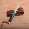 High End Damascus Сбор Складной нож Damascus Steel Клинок Медь + Ebony Берите Карманные ножи с кожаным оболочкой