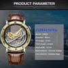 Forsining Automatisk Mekanisk Mode Klänning Skelett Armbandsur Brown Leather Strap Band Analog Klocka Relogio Masculino