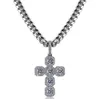 92mm Large Size Iced Out Cross Pendant Necklace Bling Micro Pave Cubic Zirconia Simulated Diamonds 10mm 18inch Cuban Chain Retro Style