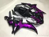 100% passning. Injektionsgjutningsmaskin för Yamaha R1 2002 2003 Lila Flammor i svarta Fairings YZF R1 02 03 JD25