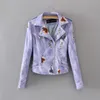 Geborduurde klinknagel lederen jassen vrouwen bloemen punk jas motorfiets PU lederen klinknagel rits jas meisjes faux lederen kleding GGA3026-6