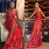 Superbes robes de bal en dentelle perlée rouge col carré 3D appliqué robe formelle longueur de plancher tulle grande taille robes de soirée