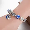 Braccialetto con ciondolo ciondolo blu moda per gioielli Pandora Bracciale con perline luna stella fai da te placcato argento con scatola