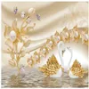 papiers peints bijoux cygne fleur d'or de luxe mur de fond TV moderne papier peint pour le salon