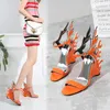 Hot Sale-Dal enkelband Wedge Hog Heel Sandaalplatform Sexy sandalen Wedge met vlam octrooi leerschoen