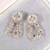 Wholesale- iced out flower Triangle dangle earrings for women luxury designer blind diamond dangling earring rhinestone jewelry gf love gift