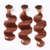 Escuras Auburn 3Bundles cabelo humano com fecho # 33 Copper Red Corpo Cabelo Aceno Virgin Lace Encerramento com Weaves Reddish Brown Cabelo brasileiro