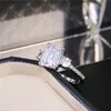 Emerald Cut 4CT Labor Diamond Ring 100 Original 925 Sterling Silber Engagement Ehering Bandringe für Frauen Party Schmuck6662815