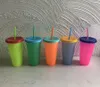 Plastic Temperature Change Color Cups Colorful Cold Water Color Changing Coffee Mug Water Bottles With Straws 50pcs LJJO7994