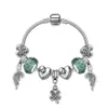 Partihandel-Charm Armband Vinkelvinge Four Leaf Pendant Charm Pärlor Tillbehör 925 Silver Bangle för gratis frakt Girl Women Armband