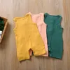 Kids Designer Clothes Baby Big Pocket Rompers Infant Button Cotton Jumpsuits Child Summer Solid Round Collar Bodysuit Newborn Onesies AYP598