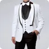 White Black Custom Made Groom Wear Wedding Tuxedos Man Suits Blazer 3Pieces Slim Fit Formal Male Jacket Trousers Vest Best Man Prom Party