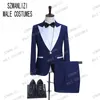 2019 Blue Prom Men Wedding Suits White Peaited Repers Tuxedo Bruidegom Groomsman Best Man Terno Masculino Slim Fit Mens Past met broek