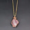 Pretty Necklaces Gold Chain Wire Wrapped Punk Irregular Natural Stone Jewelry Rose Quartz Healing Crystals Pendant Necklace