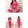 Femmes été grande taille pyjamas ensemble chinois imprimé fleuri à manches courtes hauts Capri pantalon vêtements de nuit amples vêtements de détente XL-4XL1