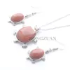 Trendy Necklace Earrings Jewelry Set for Women Mother Golden Sand Stone Tortoise Dangle Pendant Easter Day gift Chain 18" DQ3103
