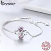 Wholesale- Silver Elegant Clover Love Heart Pink Crystal Bracelets & Bangles for Women Original Silver Jewelry Anniversary Birthday Gift