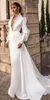 Elihav Sasson Satin Brautkleider Tiefer V-Ausschnitt Langarm Garten Sweep Zug Plus Size Brautkleid Brautkleider332j