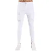 Jeans da uomo in tinta unita pantaloni a matita slim di nuova moda sexy design casual strappato con foro streetwear cool designer bianco226S