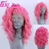 Court rouleau vague rose partie libre fibre haute température 360 frontal synthétique dentelle avant pleine perruques de cheveux pour les femmes blanches