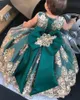 2022 Little Flower Girls' Dresses with Gold Lace Applique Long Pageant Gowns Jade Bow Princess Dress BC5781 0827