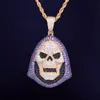 Hoody Skull Purple Stone Pendant Halsband Personlighetskedja Guld Silver Iced Out Cubic Zirconia Hip Hop Rock Jewelry220m