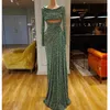 Blingbling Pailletten Prom Dresses Lange plooien Scoop Lange Mouwen Mermaid Avondjurken Open Bust Sexy Cocktailjurk Goedkope Vestidos