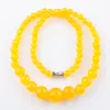 Wojiaer Yellow Jade Gem Sten 6-14mm Graduerade Runda Pärlor Kvinnor Halsband 17.5 inches Strand Smycken F3007