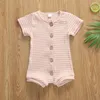 Baby Clothes Kids Striped Rompers Summer Newborn Short Sleeve Jumpsuits Infant Cotton Breathable Onesies Boutique Button Bodysuits YP822