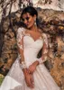 Eleganckie sukienki ślubne A-Line Lace Sweetheart Długie złudzenie Rękawy zamiatanie sukienki ślubnej suknie ślubne Vestidos de N1998