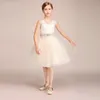 Платья для девочек-цветочниц цвета шампанского на свадьбу с прозрачным вырезом и прозрачными аппликациями с поясом, короткое пышное платье для девочек, детские платья для выпускного вечера на день рождения
