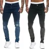 Jean homme 2021 hommes maigre noir bleu en détresse Denim Stretch mâle Hombre coupe ajustée pantalon droit mode déchiré trou Jean1