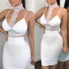 Women Ladies 2 Piece Lace Bodycon Two Piece Outfits Sleeveless Shirt Crop Tops Skinny Skirt Set Bandage Party Clothing