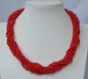 De Moda de 8 Hilos Rojo Ronda Coral Collar de Perlas Con Circón Leopardo / Cheetah Cierre