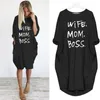 Newest Summer Women Letter Printed Dresses Fashion Crew Neck Panelled Ladies Dresses Casual Loose Long Sleeve Apparel