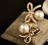 Wholesale- luxury designer cute lovely diamond rhinestone sweet bow pearl stud earrings for woman girls