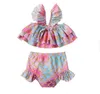 Flickor badkläder sjöjungfru sommar strand bikini set ruffle print baddräkt fisk skalor toppar briefs vatten mode sport sling simning kläder c7185