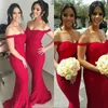 2020 Ny röd full spets lång brudtärna klänningar elegant av axel sjöjungfru plus storlek prom klänningar formella kväll bröllop gästklänningar 4665