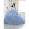 Blue Ball Light Quinceanera Dresses Organza Tiersed kjolar pärlstav bodice söt formell prom pageant party klänning