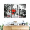 Stampa su tela Immagini Soggiorno 3 Pezzi Ombrello rosso Amante Pittura London Street Rain View Poster Retro Home Decor Wall Art