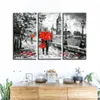 Leinwanddruck Bilder Wohnzimmer 3 Stück Roter Regenschirm Liebhaber Gemälde London Straße Regen Ansicht Poster Retro Home Decor Wandkunst