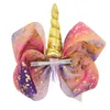 8 Color 6quot Big Unicorn Hair Bow avec clip Barret coloré Barrets Gilded Kids Party Christmas Gift2245668