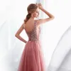 2024 Long Evening Dresses Dusty Pink Formal Prom Dresses Evening Wear Sexy Beaded Party Pageant Dress