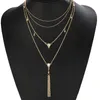 Wholesale-fashion luxury designer multi layer metal chain diamond crystal pendant choker statement necklace for woman