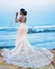 Luxo Árabe Frisado Laço Sereia Vestidos De Noiva 2020 Sheer Decote Manga Longa Vestidos De Noiva Plus Size Vestidos De Casamento Robes de Mariée
