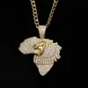 New Hip hop Jewelry North America Pendant Necklace Gold Color Bling Cubic Zircon Men North American Lions Necklace with Rope chain For Gift