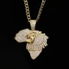 Neue Hip Hop Schmuck Nordamerika Anhänger Halskette Gold Farbe Bling Kubikzircon Männer North American Lions Halskette mit Seil kette als Geschenk