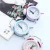 Mini Small Mute Bedside Clocks Retro Snooze Travel Round Metal Desk Alarm with Battery for Children Students Adult12731