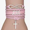 Mode Kreuz Charme geflochtene Lederseil Armbänder für Frauen Männer religiöse Jesus Liebe Unendlichkeit Armband handgefertigten Schmuck in großen Mengen